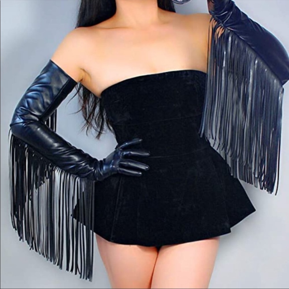 Black leather gloves